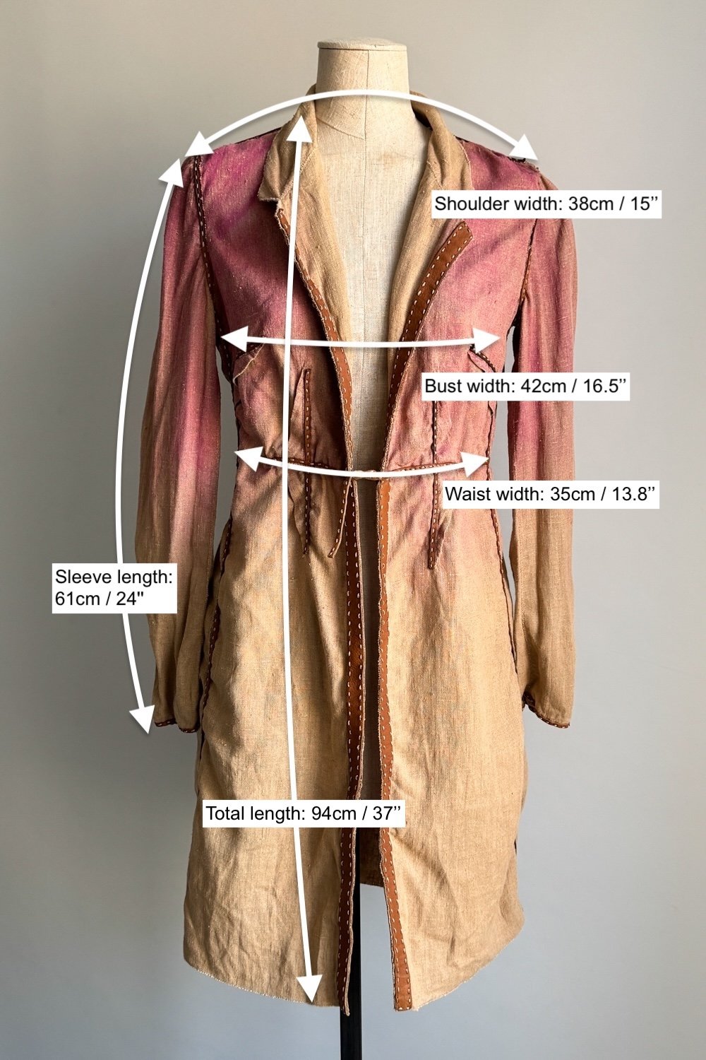 EMERIEU-Fendi-by-Karl-Lagerfeld-SS-2000-beige-pink-dye-linen-long-tie-jacket-measurements