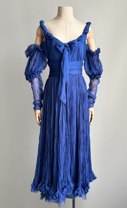 YVES SAINT LAURENT 2005 Blue Pleated Princess Dress (S)