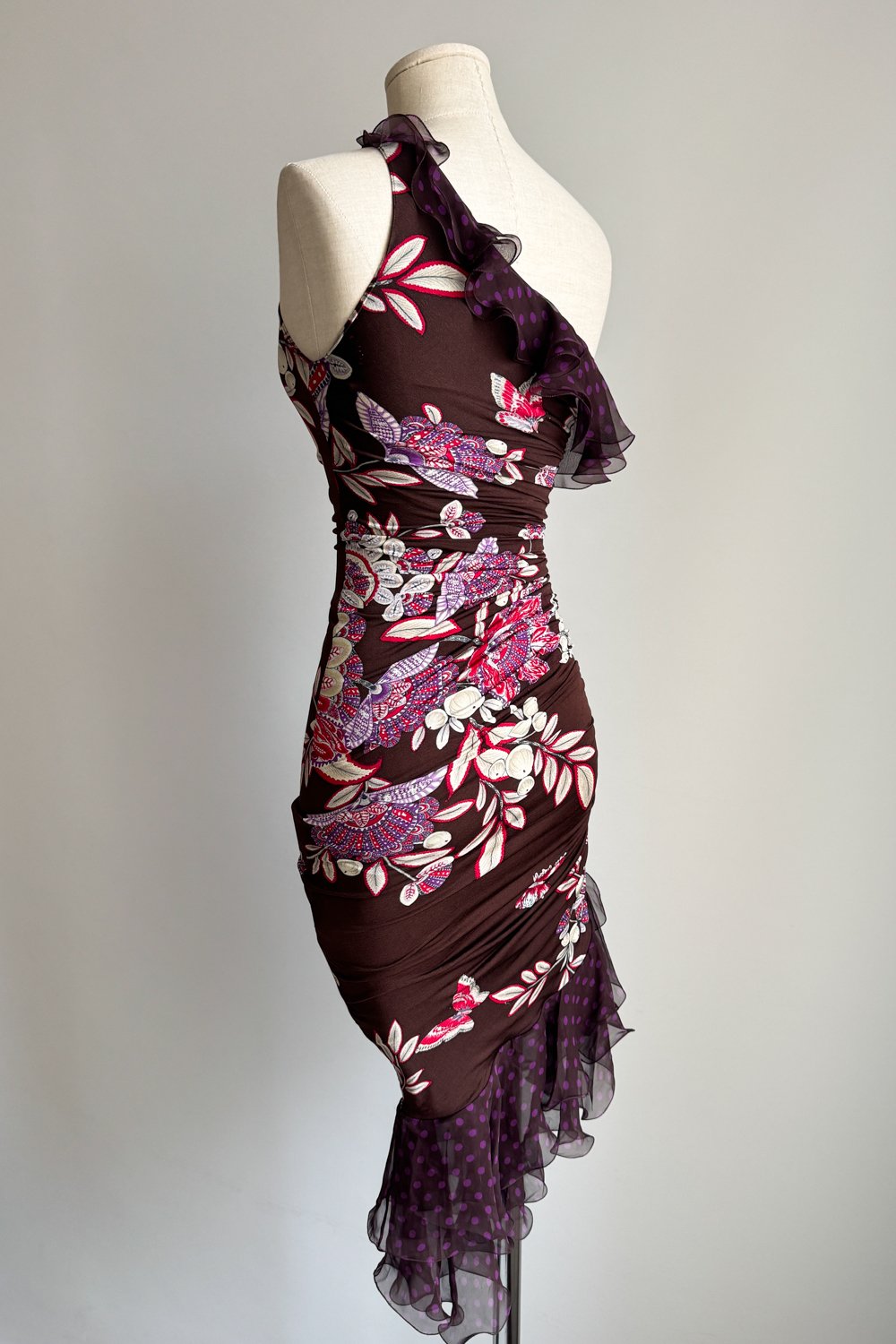 EMERIEU-Emanuel-Ungaro-SS-2003-vintage-brown-purple-ruffle-asymmetrical-midi-bodycon-one-shoulder-dress-3