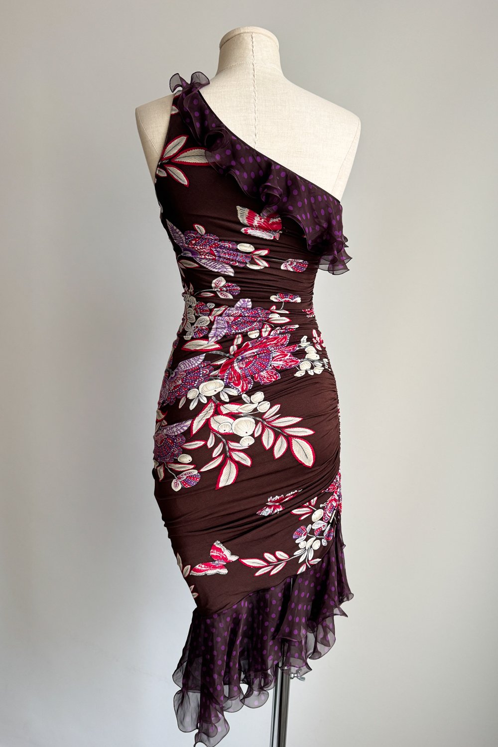 EMERIEU-Emanuel-Ungaro-SS-2003-vintage-brown-purple-ruffle-asymmetrical-midi-bodycon-one-shoulder-dress-4
