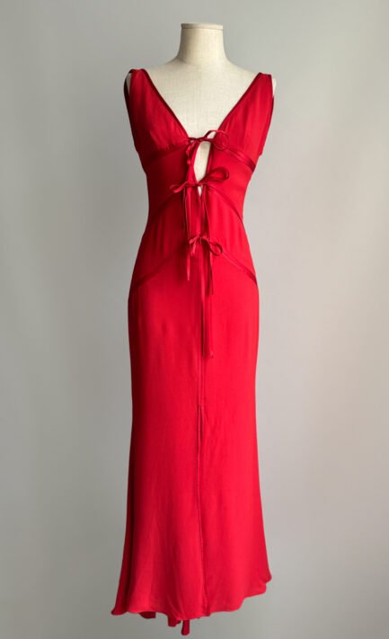 VALENTINO 2005 Red Silk Ribbon-Tie Gown (S)