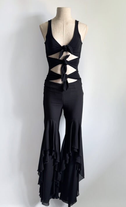 VALENTINO 2002 Black Tie Top & Ruffle Trousers Set (XS)