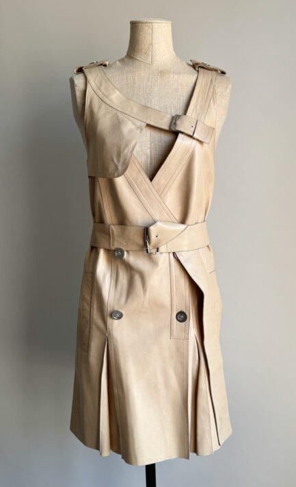 CELINE 2007 Asymmetrical Beige Leather Dress (S)