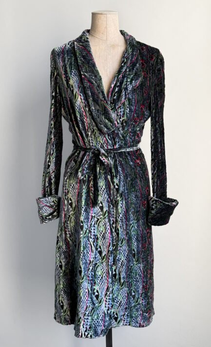CHLOÉ 1998 Multicolor Velvet Floral Wrap Midi Dress (M)