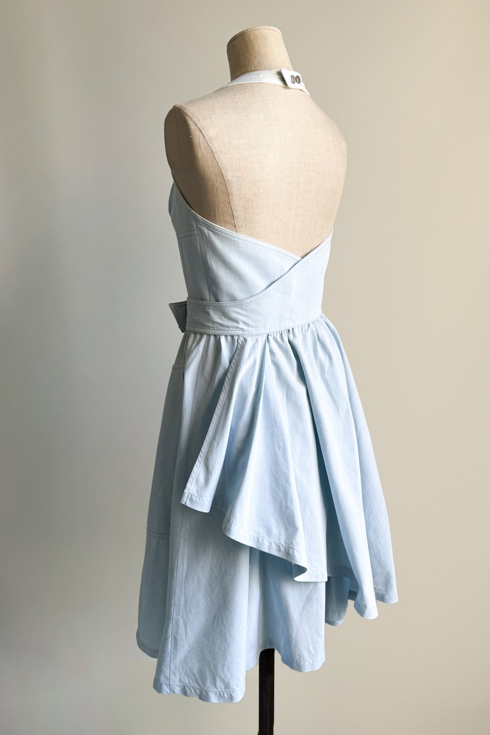 EMERIEU-Thierry-Mugler-SS-1990-vintage-light-blue-cotton-skater-belted-midi-summer-dress-3