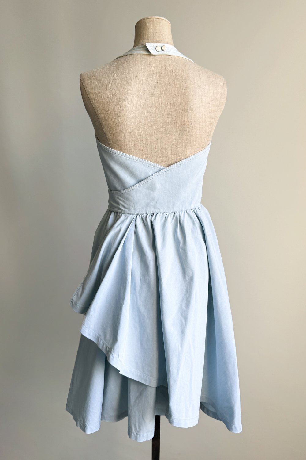 EMERIEU-Thierry-Mugler-SS-1990-vintage-light-blue-cotton-skater-belted-midi-summer-dress-4