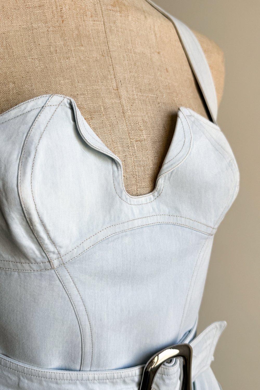 EMERIEU-Thierry-Mugler-SS-1990-vintage-light-blue-cotton-skater-belted-midi-summer-dress-7