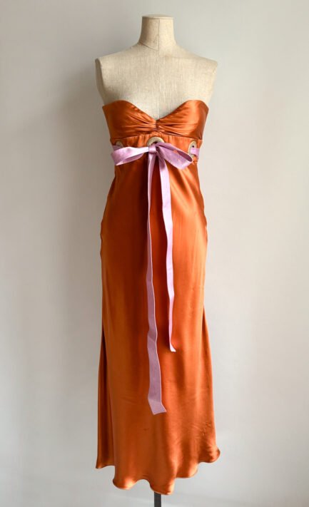 VALENTINO 2005 Burnt Orange Silk Strapless Maxi Dress (S)