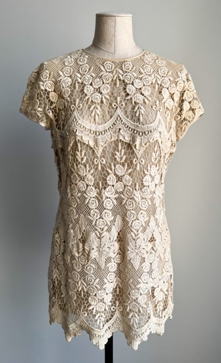 VALENTINO 1994 Beige Guipure Lace Mini Dress (M-L)