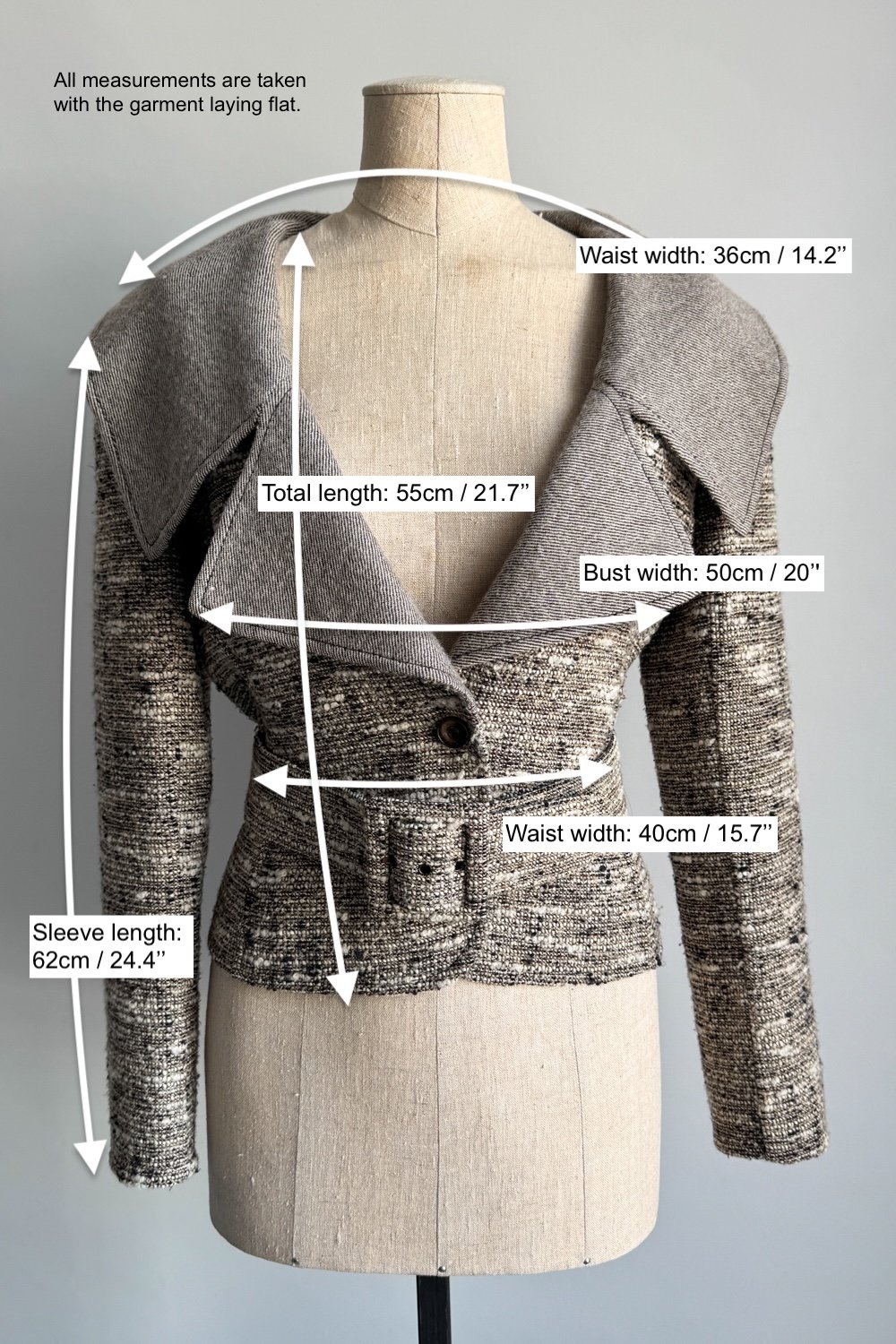 EMERIEU-Valentino-early-2000s-vintage-tweed-wide-collar-grey-wool-belt-jacket-measurements