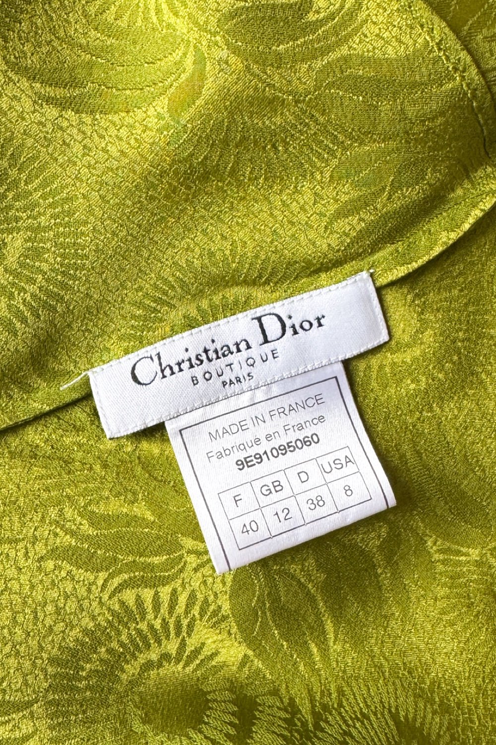 EMERIEU-christian-dior-by-john-galliano-SS-1998-vintage-chartreuse-green-silk-caraco-top-label