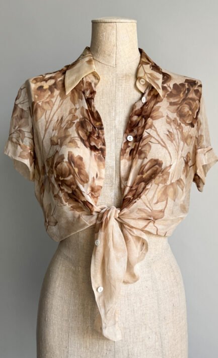 DOLCE & GABBANA 1997 Beige Floral Short Sleeve Blouse (M)