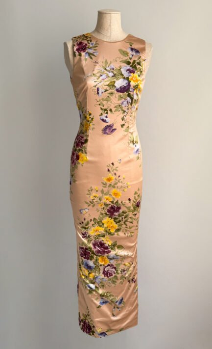 DOLCE & GABBANA 1998 Hand-Painted Floral Sheath Dress (S)