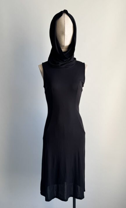 DOLCE & GABBANA 1996 Black Hooded Jersey Midi Dress (S-M)