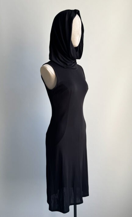DOLCE & GABBANA 1996 Black Hooded Jersey Midi Dress (S-M)