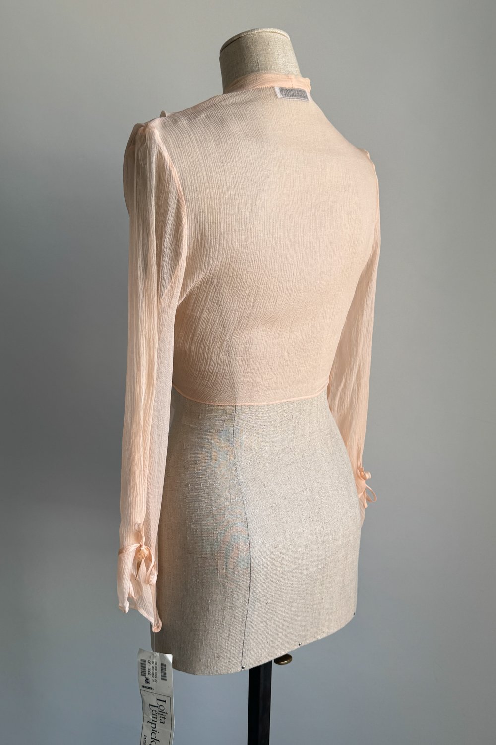 EMERIEU-Lolita-Lempicka-1990s-vintage-blush-pink-draped-tie-crop-long-sleeve-blouse-3