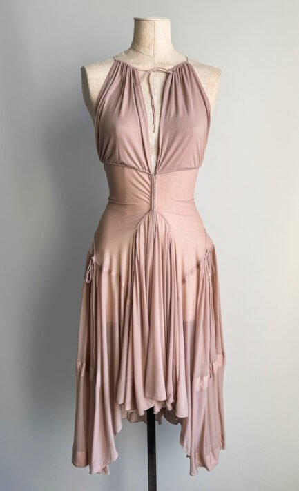 ALAÏA 2003 Dusty Pink Sheer Halter Mini Dress (S)