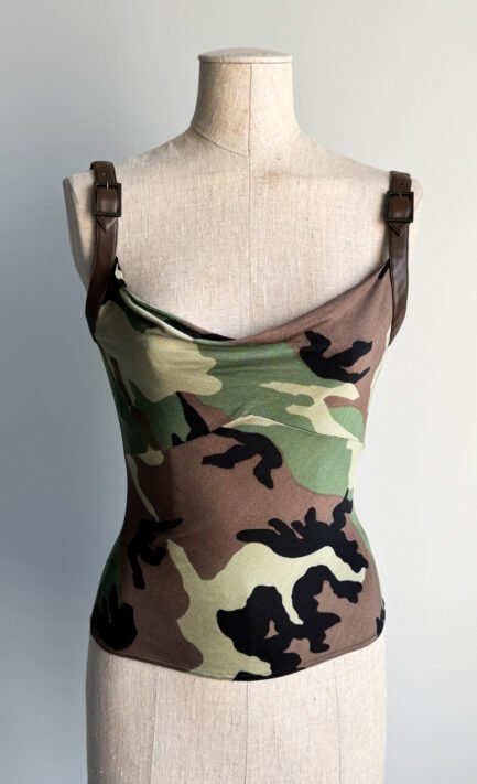 CHRISTIAN DIOR 2001 Camo Print & Leather Strap Top (S-M)