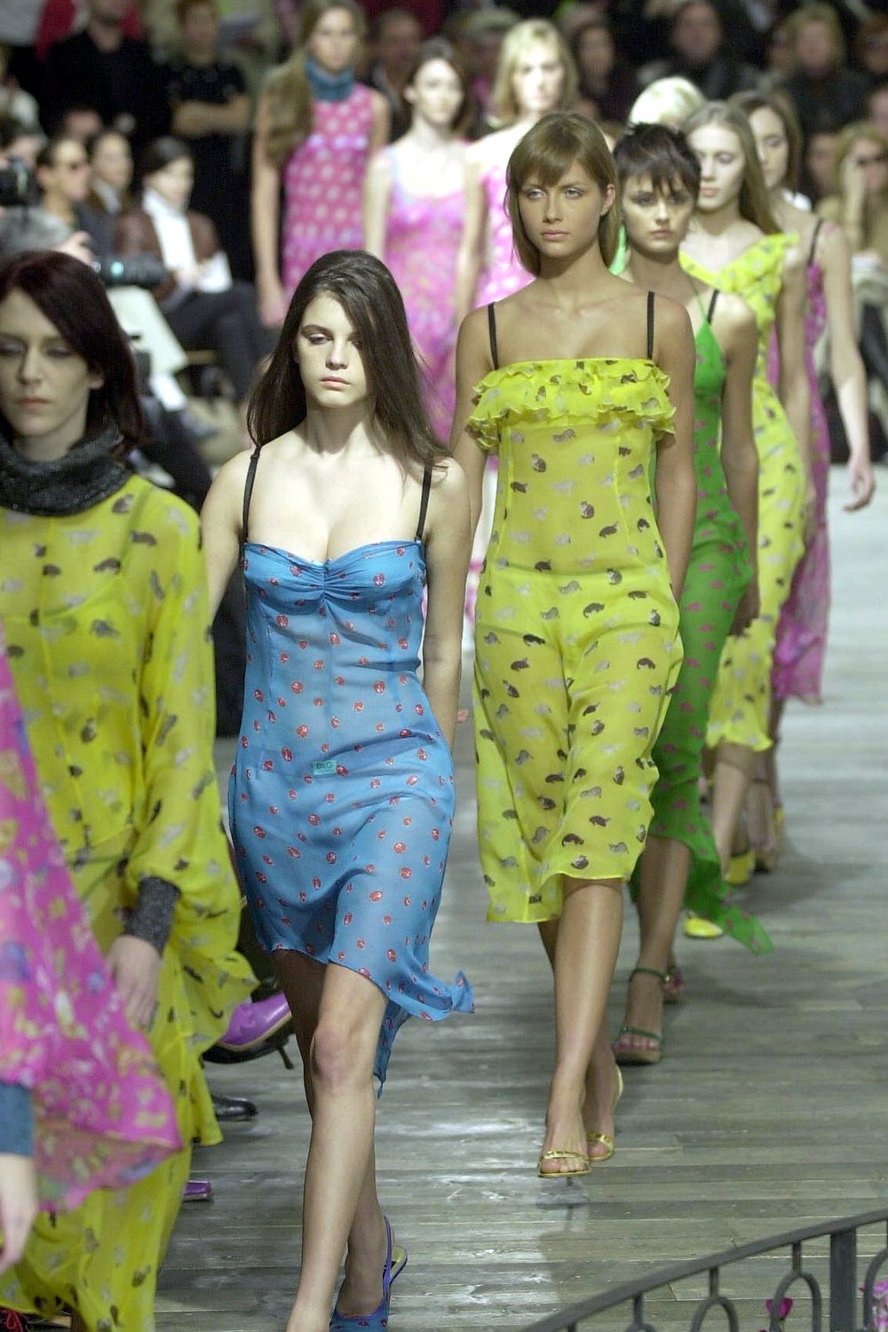 EMERIEU-D&G-Dolce-&-Gabbana-FW-2000-vintage-turquoise-floral-silk-chiffon-bustier-midi-dress-runway