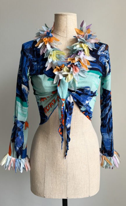 DOLCE & GABBANA 1992 Hawaiian Print Crop Top with Feather Trim (S-M)