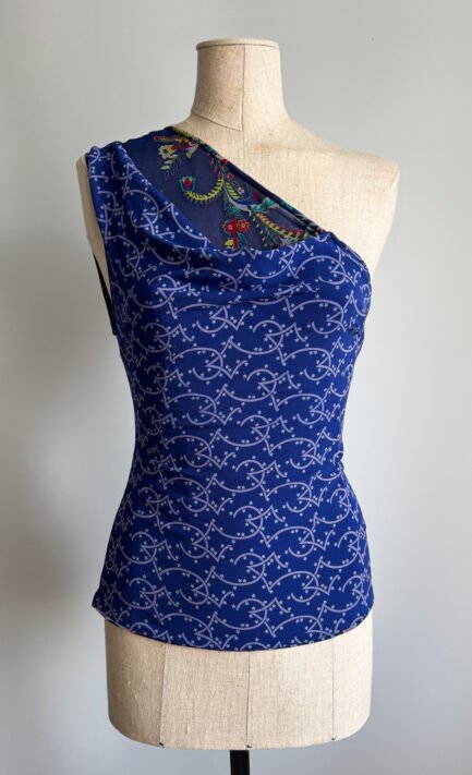 VERSACE 1998 Blue & Lilac Printed Asymmetrical Top (S)