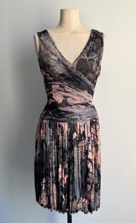 D&G 2011 Black & Blush Watercolour Floral Print Silk Mesh Dress (XS)