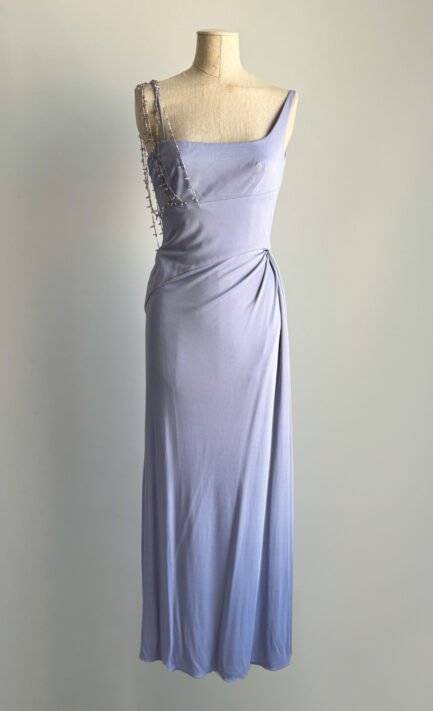 LANVIN 1997 Lilac Jersey Asymmetrical Gown with Beaded Drape (M)