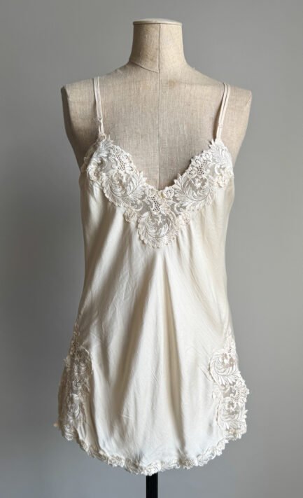 LA PERLA 1990's Ivory Silk Slip Dress with Venise Lace Trim (M)