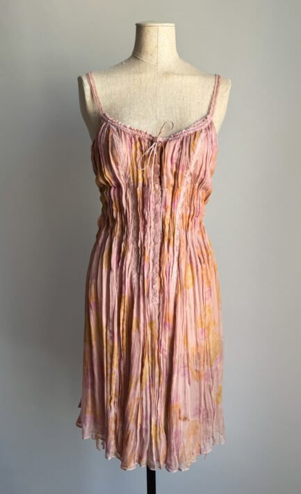 LA PERLA 2003 Pink & Orange Watercolor Silk Crinkle Dress (M)