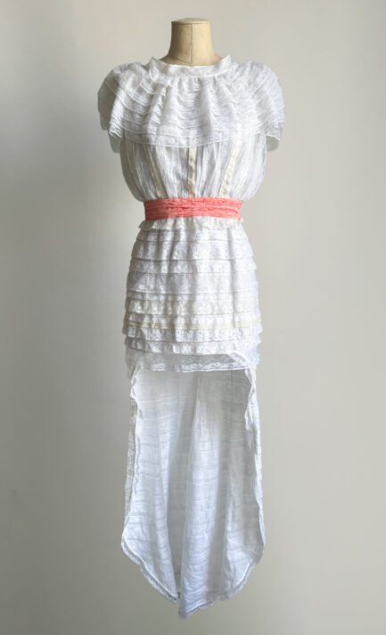 NINA RICCI 2011 White Lace Ruffle Mullet Dress with Coral Belt (XS)