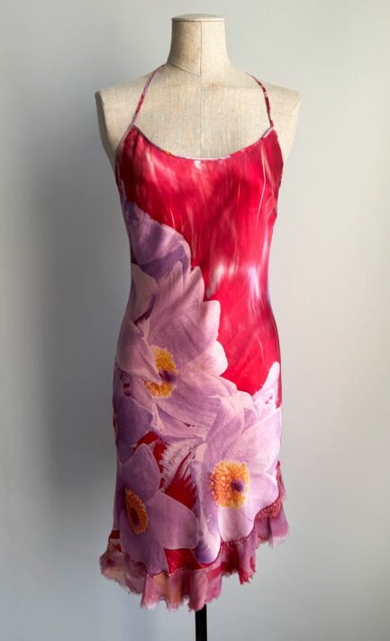 ROBERTO CAVALLI 2000 Floral Halter Mini Silk Dress (S)