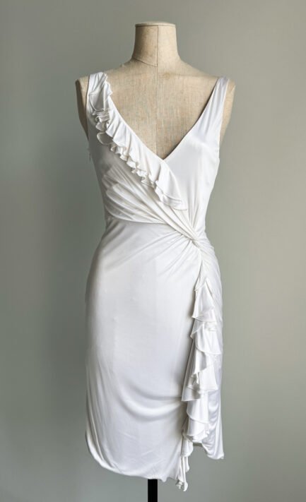 VERSACE 2006 White Draped Ruffle Mini Dress (S)