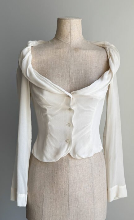 VIVIENNE WESTWOOD 2000's Ivory Silk Chiffon Draped Blouse (S)