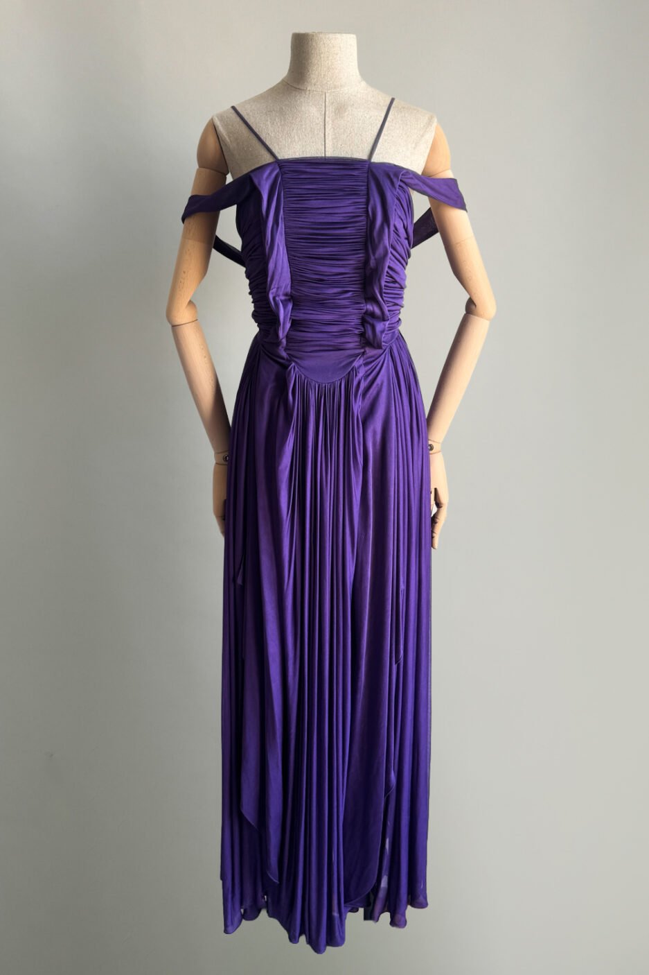 YVES SAINT LAURENT 2005-06 Purple Jersey Draped Off-Shoulder Silk Gown (S-M)