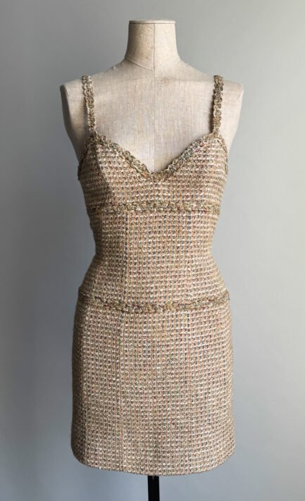 CHANEL 1994 Beige Tweed Mini Dress (S)