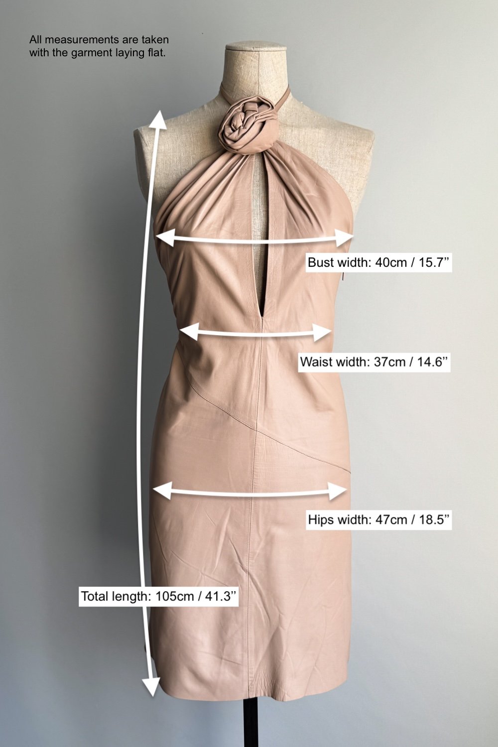 EMERIEU-Gucci-by-Tom-Ford-FW-1999-vintage-beige-leather-halter-midi-dress-measurements