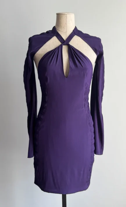 GUCCI 1998 Purple Silk Keyhole Mini Dress (XS-S)