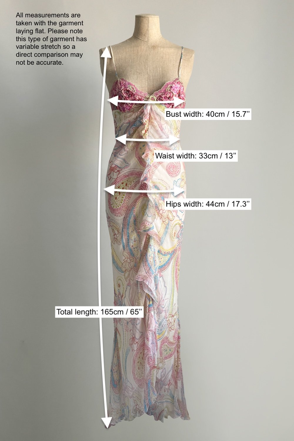 EMERIEU-Iceberg-2000s-white-paisley-print-silk-gown-with-sequin-floral-embroidered-maxi-dress-measurements