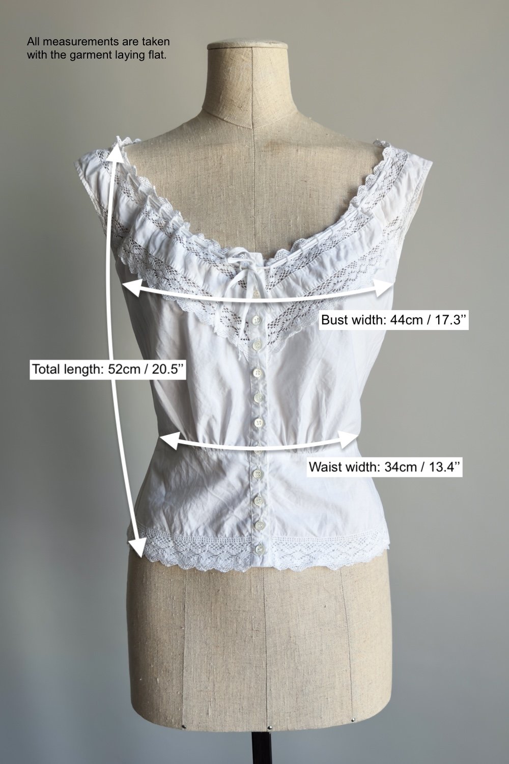 EMERIEU-La-Perla-1990s-vintage-white-cotton-lace-trim-camisole-milkmaid-top-measurements