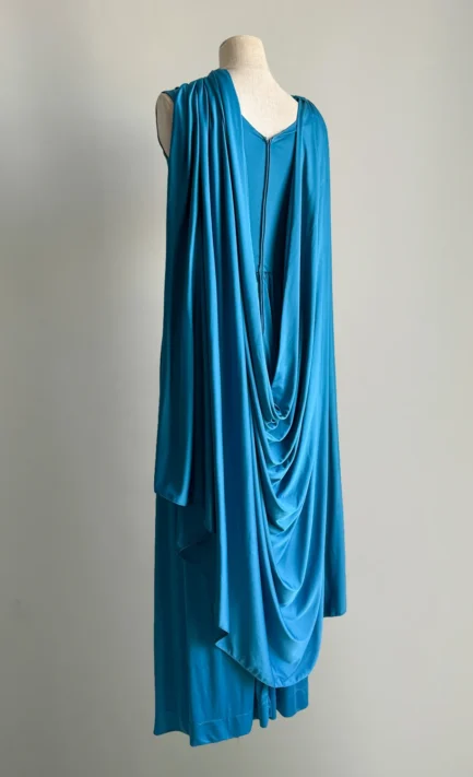 LANVIN 1973-74 Blue Azure Jersey Cape Gown (S)