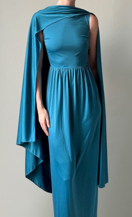 LANVIN 1973-74 Blue Azure Jersey Cape Gown (S)