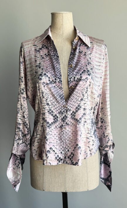 ROBERTO CAVALLI 2000 Pink & Grey Python Print Silk Shirt (M)