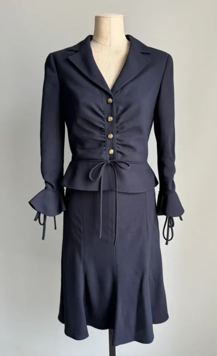 VALENTINO 2000's Navy Jacket & Midi Skirt Set (M)