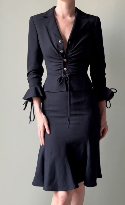 VALENTINO 2000's Navy Jacket & Midi Skirt Set (M)
