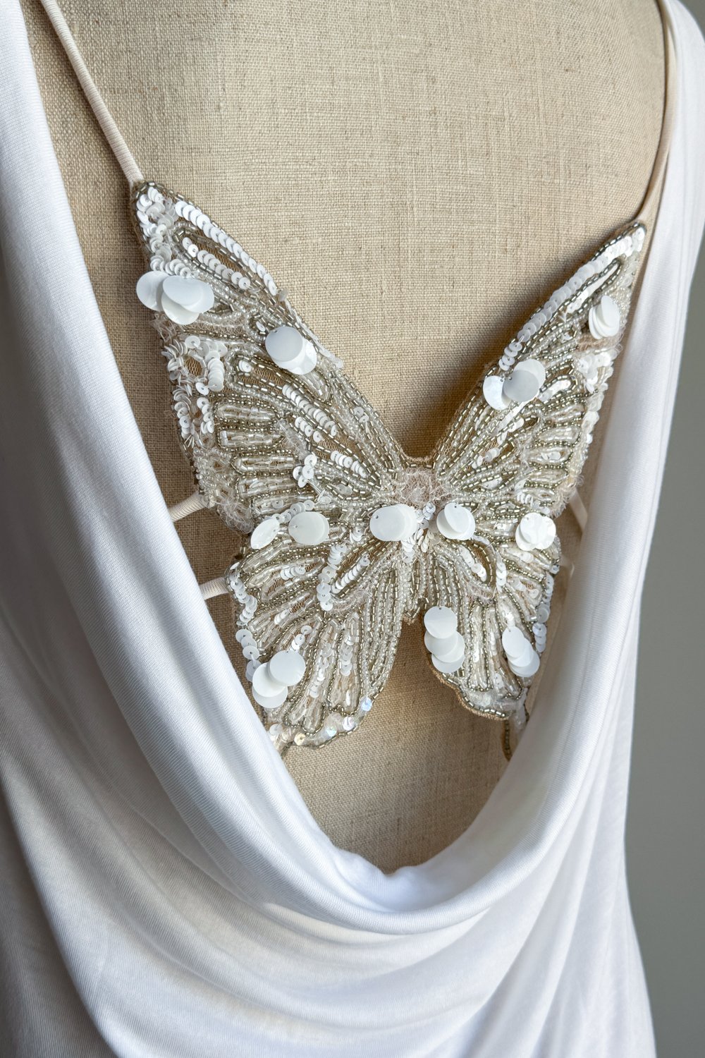 EMERIEU-Valentino-Roma-SS-2005-vintage-white-draped-jersey-top-&-beaded-butterfly-bra-set-5