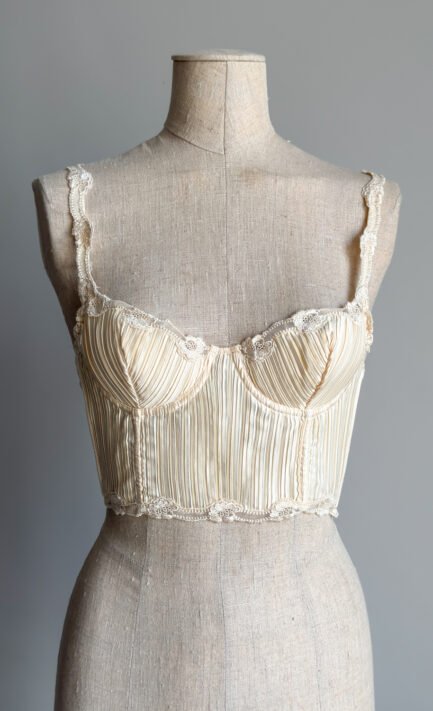 LA PERLA 1996 Cream Satin Pleated Lingerie Corset (XS-S)