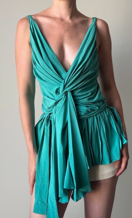 CHLOÉ 2006 Teal Draped Silk Top (M)