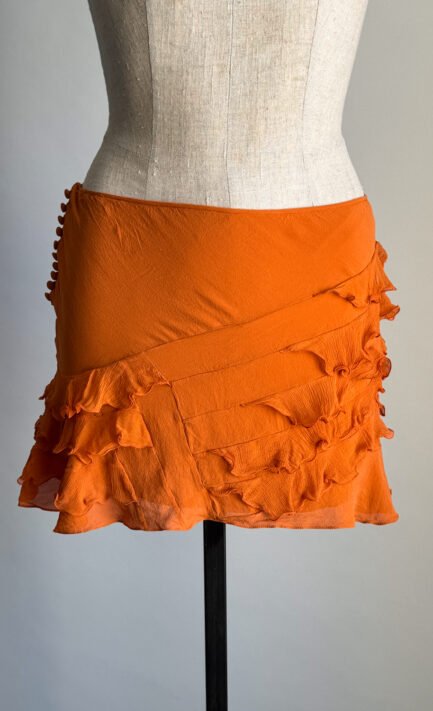 CHRISTIAN DIOR 2004 Burnt Orange Silk Ruffle Mini Skirt (XS-S)