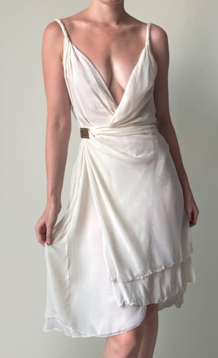 VERSACE 2001 Draped Wrap Dress with Gold Hardware (S)