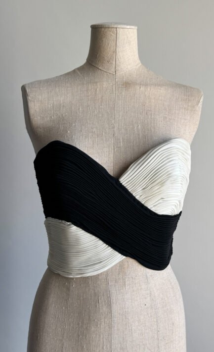 VERSACE 1990 Black & White Colorblock Pleated Bustier (XS)